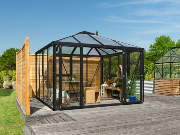 Vitavia Gewächshaus Fortuna 10200, ESG 3mm / HKP 10 mm, Schwarz , inkl. intergriertes Bodenprofil