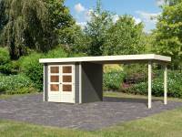 Karibu Woodfeeling Gartenhaus Askola 2 terragrau mit Anbaudach 2,80 Meter