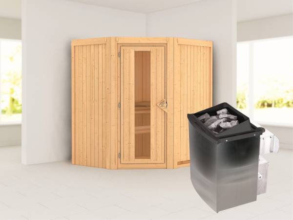 Karibu Sauna Taurin inkl. 9 kW Ofen integrierte Steuerung, mit Energiespartür -ohne Dachkranz-