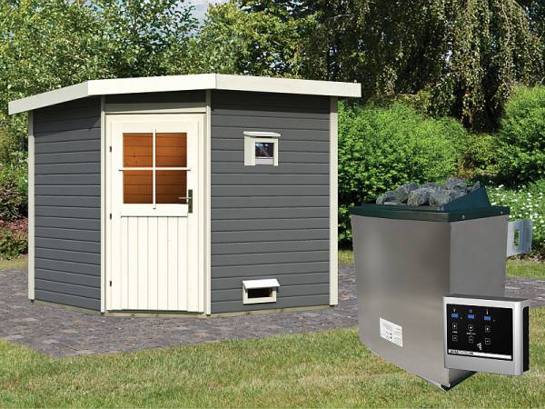 Karibu Saunahaus Hilda 38 mm mit 9 kW Ofen Ext. Strg terragrau Karibu Saunahaus Hilda 38 mm mit 9 kW Ofen Ext. Strg terragrau