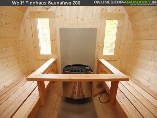 Wolff Finnhaus Saunafass 400 de luxe Thermoholz montiert DS schwarz