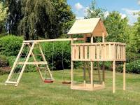 Akubi Spielturm Lotti natur- Anbauplattform- Doppelschaukel inkl. Klettergerüst