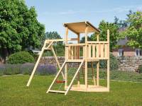 Akubi Spielturm Anna + Einzelschaukel + Netzrampe + Schiffsanbau oben