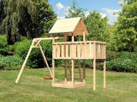Akubi Spielturm Lotti natur mit Anbauplattform und Einzelschaukel