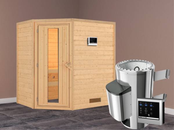 Cilja - Karibu Sauna Plug &amp; Play 3,6 kW Ofen, ext. Steuerung - ohne Dachkranz - Energiespartür