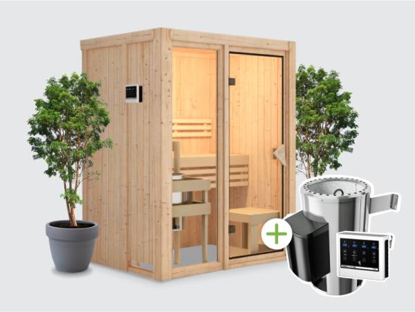 Osb Smart choice Sauna Roma 1 inkl. 3,6 kW Ofen externe Steuerung - ohne Dachkranz