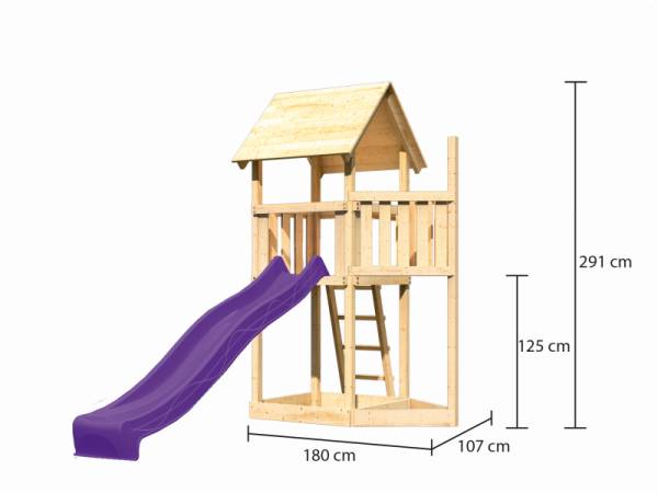 Akubi Spielturm Lotti Satteldach + Schiffsanbau oben + Rutsche in violett