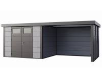 Wolff Finnhaus Metall-Gerätehaus Eleganto 3330 mit Lounge 3330 inkl. 2 Fenster rechts, Lichtgrau