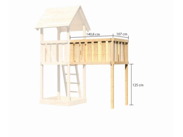 Akubi Spielturm Lotti Satteldach + Rutsche rot + Einzelschaukel + Anbauplattform XL + Kletterwand