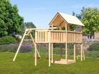 Akubi Spielturm Danny Satteldach + Doppelschaukel + Anbauplattform XL