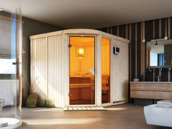 Lakura - Karibu Sauna inkl. 9-kW-Bioofen - mit Rundbogen -