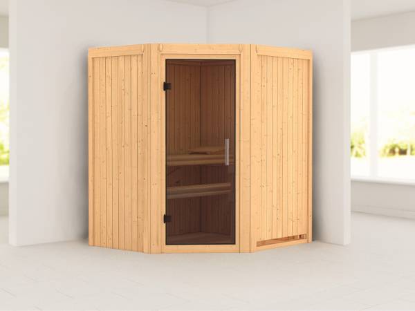 Tonja - Karibu Sauna Plug & Play ohne Ofen - ohne Dachkranz - Moderne Saunatür