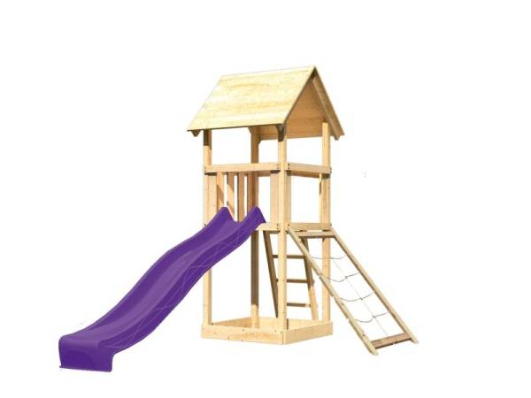 Akubi Spielturm Lotti mit Netzrampe und Rutsche violett
