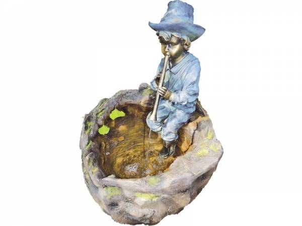 Granimex Flötenspieler, Wasserspeier - inkl. Pumpe ohne Becken, Bronze Design