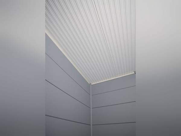Wolff Finnhaus Metallhaus Eleganto 3024 weiß inkl. 170 cm Seitendach links, Dachrinne und Fallrohr