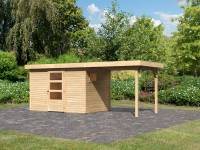 Karibu Woodfeeling Gartenhaus Oburg 4 natur mit Anbaudach 2,4 Meter