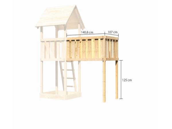 Akubi Spielturm Lotti Satteldach + Rutsche rot + Doppelschaukel Klettergerüst + Anbauplattform XL + Kletterwand