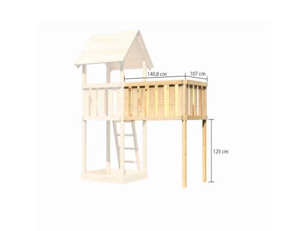 Akubi Spielturm Danny Satteldach + Rutsche violett + Einzelschaukel + Anbauplattform XL + Netzrampe