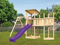 Akubi Spielturm Anna + Rutsche violett + Einzelschaukel + Anbauplattform + Schiffsanbau oben