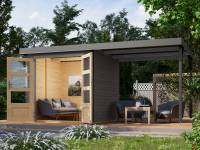 Karibu Hybrid Gartenhaus Jupiter 2 B terragrau/graualuminium, inkl. 2,40 m Anbaudach