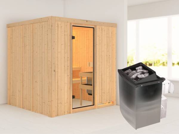 Karibu Woodfeeling Sauna Tromsö - klassische Saunatür - 4,5 kW Ofen integr. Strg