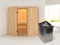Karibu Sauna Larin- Klarglas Saunatür- 4,5 kW Ofen integr. Strg- ohne Dachkranz