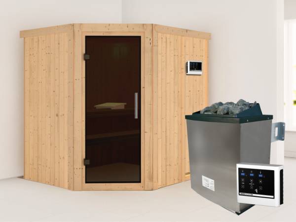 Karibu Sauna Siirin inkl. 9 kW Ofen mit externer Steuerung mit moderner Saunatür -ohne Dachkranz-