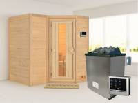 Karibu Sauna Sahib 1 inkl. 9 kW Ofen ext. Steuerung, mit energiesparender Saunatür -ohne Dachkranz-