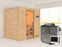 Karibu Sauna Anja inkl. 9 kW Bioofen ext. Steuerung, mit Klarglas Saunatür -ohne Dachkranz-