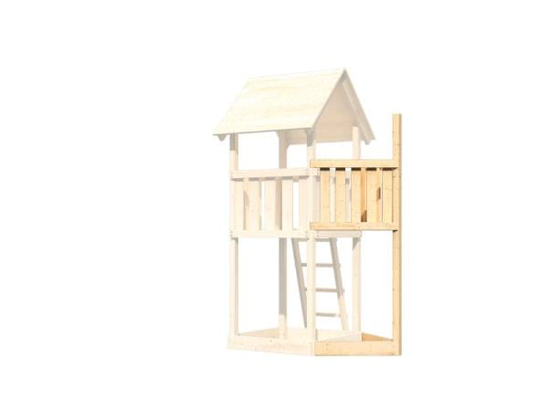 Akubi Spielturm Anna + Einzelschaukel + Anbauplattform XL + Kletterwand + Schiffsanbau oben