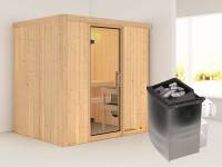 Karibu Sauna Bodin- Klarglas Saunatür- 4,5 kW Ofen integr. Strg- ohne Dachkranz