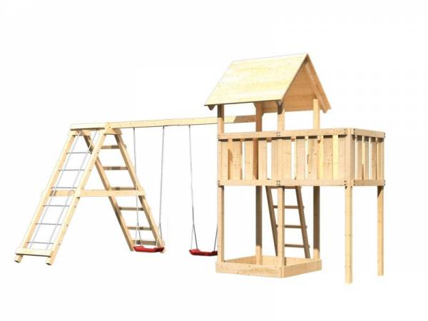 Akubi Spielturm Lotti natur- Anbauplattform- Doppelschaukel inkl. Klettergerüst