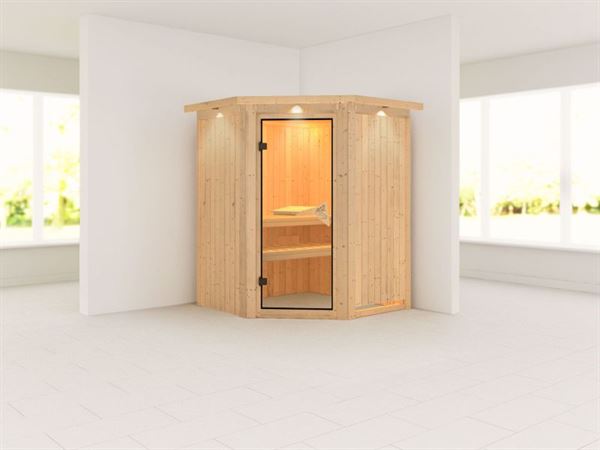 Larin - Karibu Sauna ohne Ofen - mit Dachkranz - Larin - Karibu Sauna ohne Ofen - mit Dachkranz -