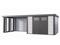 Wolff Finnhaus Metall-Gerätehaus Eleganto 3330 mit Lounge 3330 inkl. 2 Fenster links, Weiß