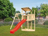 Akubi Spielturm Anna +Rutsche rot + Einzelschaukel + Schiffsanbau oben