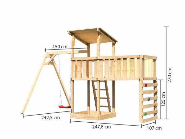 Akubi Spielturm Anna + Einzelschaukel + Anbauplattform XL + Kletterwand