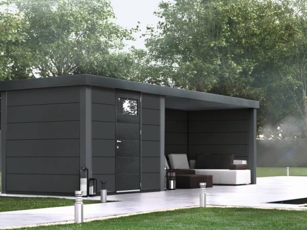 Wolff Finnhaus Metall-Gerätehaus Eleganto 2424 mit Lounge Rechts Granitgrau