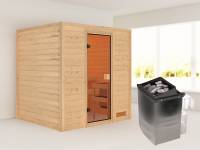 Karibu Sauna Adelina inkl. 9 kW Ofen integr. Steuerung mit klassischer Saunatür -ohne Dachkranz-