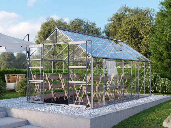 Vitavia Gewächshaus Meridian 2, 11500 ESG 3mm Alu, mit Doppelschiebetür