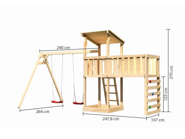 Akubi Spielturm Anna + Doppelschaukel + Anbauplattform XL + Kletterwand