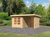 Karibu Woodfeeling Gartenhaus Bastrup 4 mit Anbaudach 2 Meter, Rück- und Seitenwand