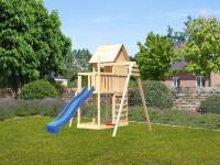 Akubi Stelzenhaus Frieda + Rutsche blau + Einzelschaukel + Kletterwand