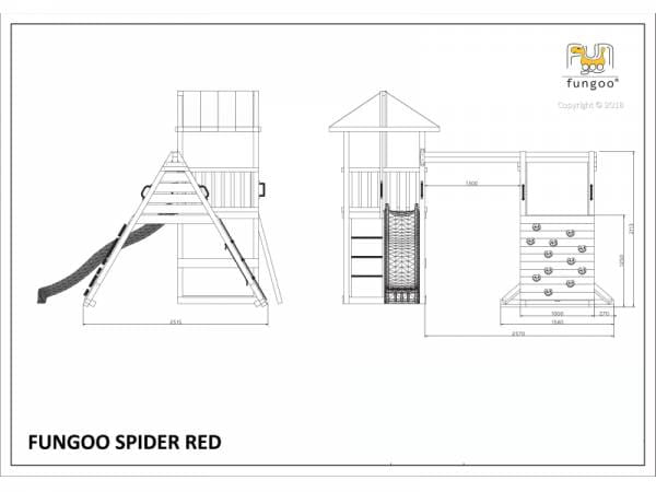 FUNGOO MODULE SPIDER RED / NADELHOLZ teak impr. (Kletterwand/Rampe mit 1 x Schaukelsitz rot)