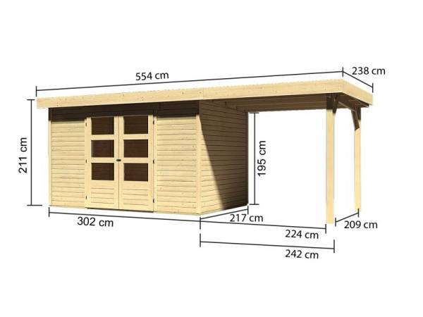 Karibu Woodfeeling Gartenhaus Askola 4 mit Anbaudach 2,25 Meter