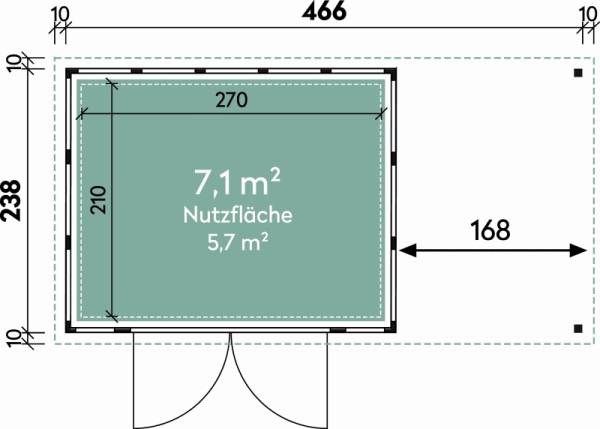 Wolff Finnhaus Metallhaus Eleganto 3024 Granitgrau inkl. 170 cm Seitendach rechts, Dachrinne und Fallrohr