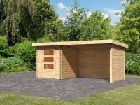 Karibu Gartenhaus Bastrup 1 mit Anbaudach 3 Meter inkl. Rück-und Seitenwand