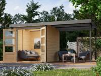 Karibu Hybrid Gartenhaus Jupiter 2 A naturbelassen/graualuminium, inkl. 2,40 m Anbaudach