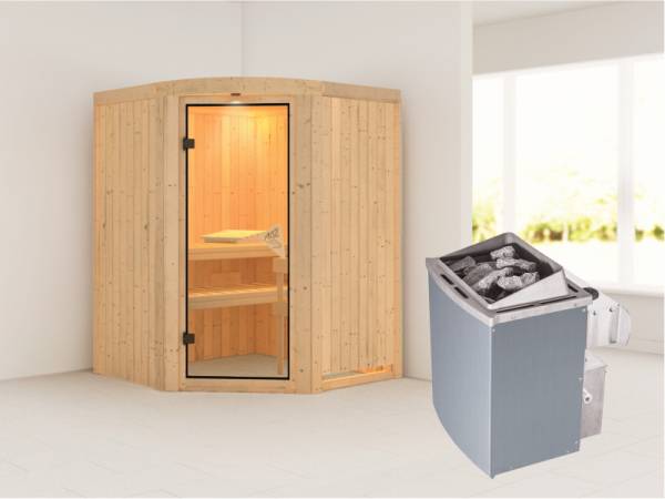 Asmada - Karibu Sauna inkl. 9-kW-Ofen - mit Rundbogen - Asmada - Karibu Sauna inkl. 9-kW-Ofen - mit Rundbogen -