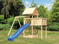 Akubi Spielturm Lotti natur- Anbauplattform- Einzelschaukel- Rutsche blau