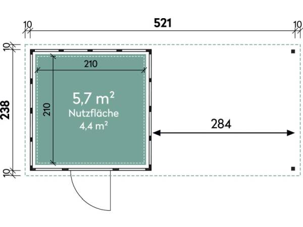 Wolff Finnhaus Metallhaus Eleganto 2424 mit 280 cm Seitendach rechts, lichtgrau inkl. Dachrinne, Fallrohr